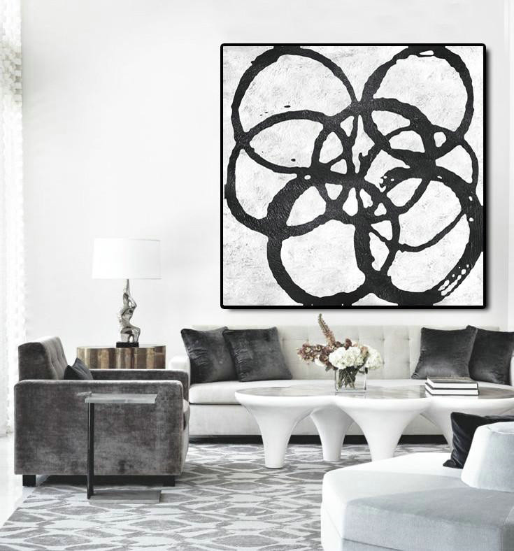 Handmade Large Contemporary Art,Oversized Minimal Black And White Painting - Hand Painted Acrylic Painting